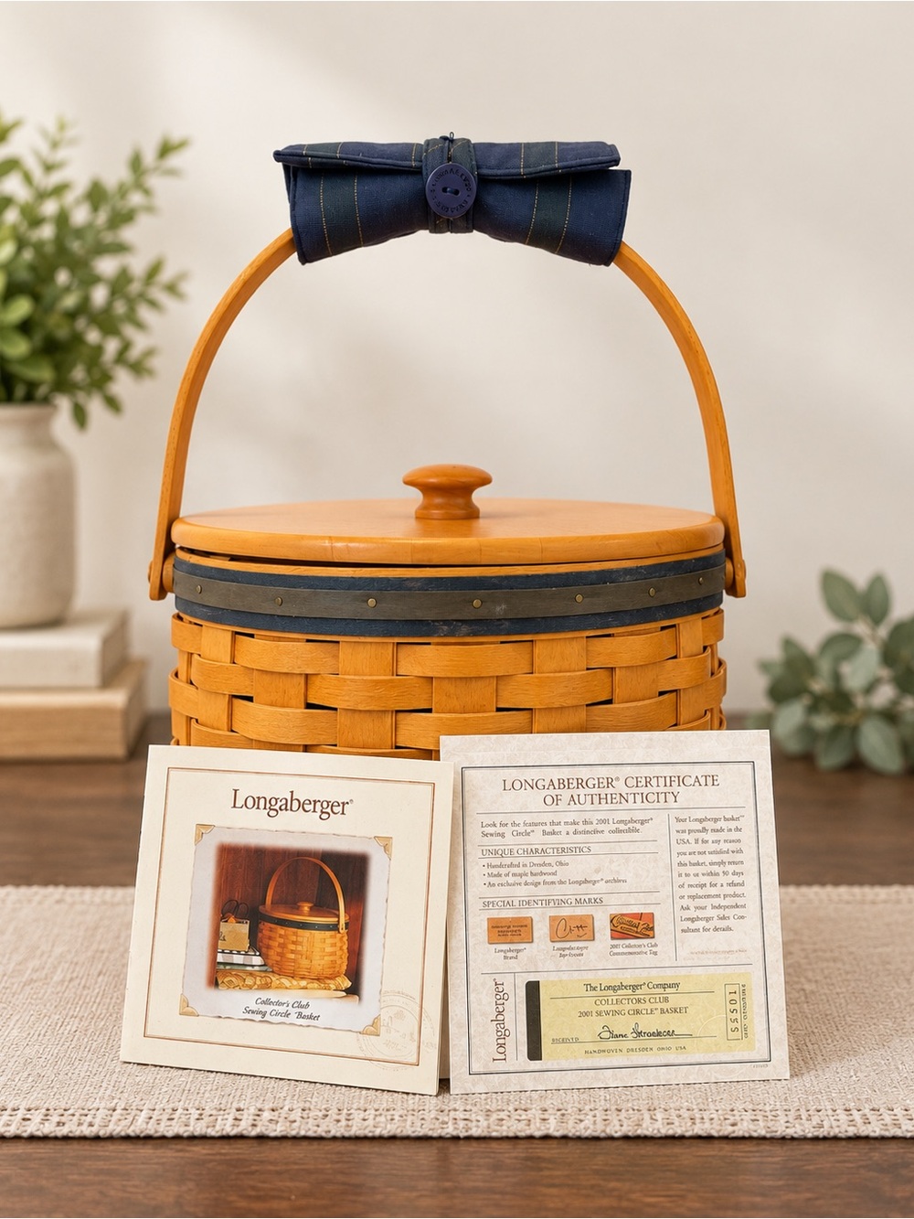 Longaberger 2001 Collector’s Club Sewing Circle Basket Complete Set